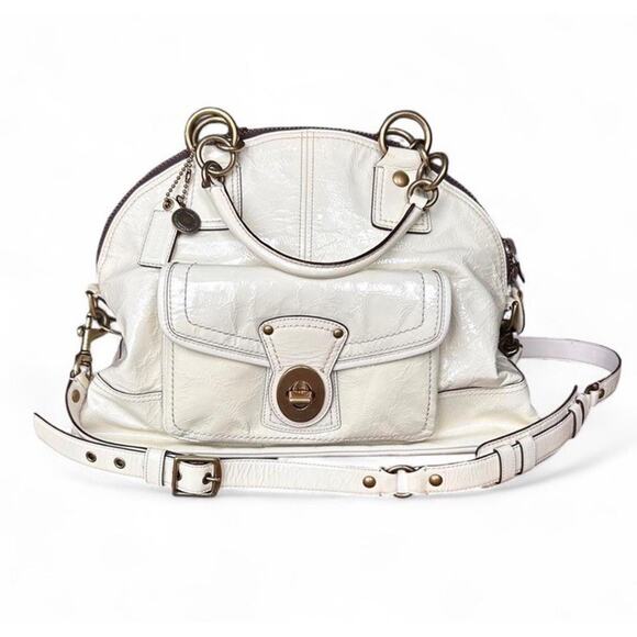 Y2K Coach Legacy Francine Ivory Patent Satchel Shoulder Bag Purse W/ Dust Bag - Picture 1 of 11